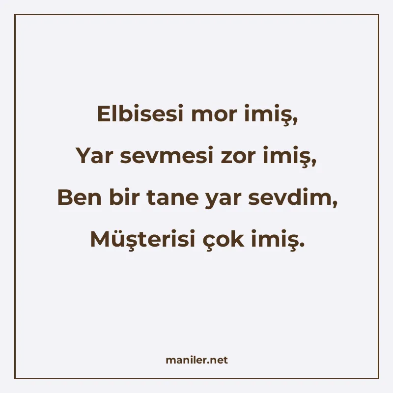 Elbisesi mor imiş, Yar sevmesi zor imiş, Ben bir tane yar se manisi görseli