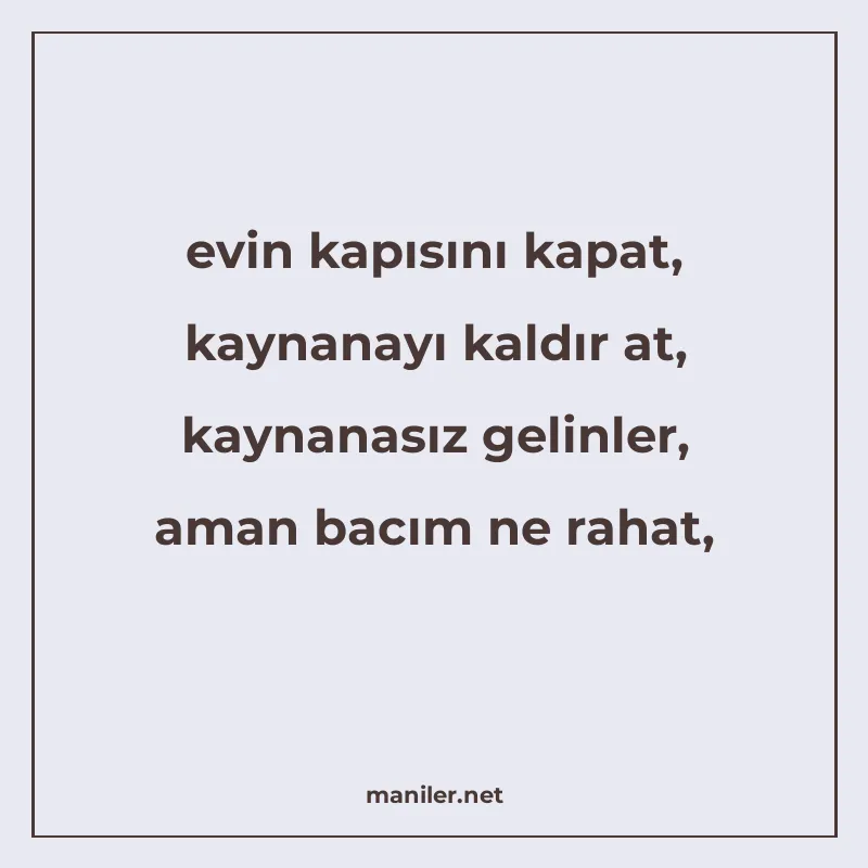 evin kapısını kapat, kaynanayı kaldır at, kaynanasız gelinle manisi görseli