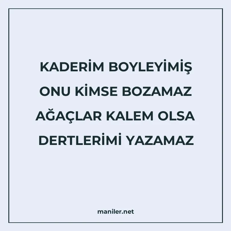 KADERİM BOYLEYİMİŞ ONU KİMSE BOZAMAZ AĞAÇLAR KALEM OLSA DERT manisi görseli