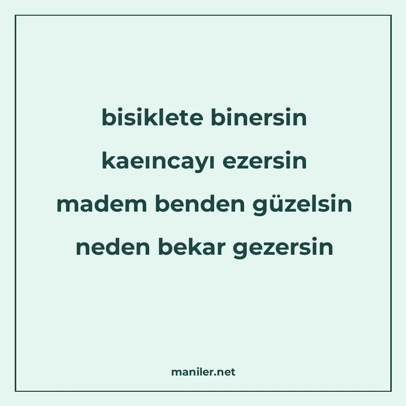 bisiklete binersin kaeıncayı ezersin madem benden güzelsin n manisi görseli