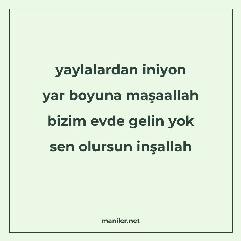 yaylalardan iniyon yar boyuna maşaallah bizim evde gelin yok manisi görseli