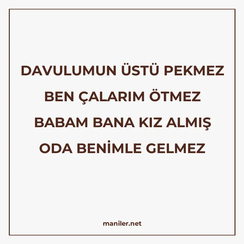 DAVULUMUN ÜSTÜ PEKMEZ BEN ÇALARIM ÖTMEZ BABAM BANA KIZ ALMIŞ manisi görseli