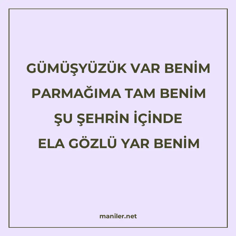 GÜMÜŞYÜZÜK VAR BENİM PARMAĞIMA TAM BENİM ŞU ŞEHRİN İÇİNDE EL manisi görseli