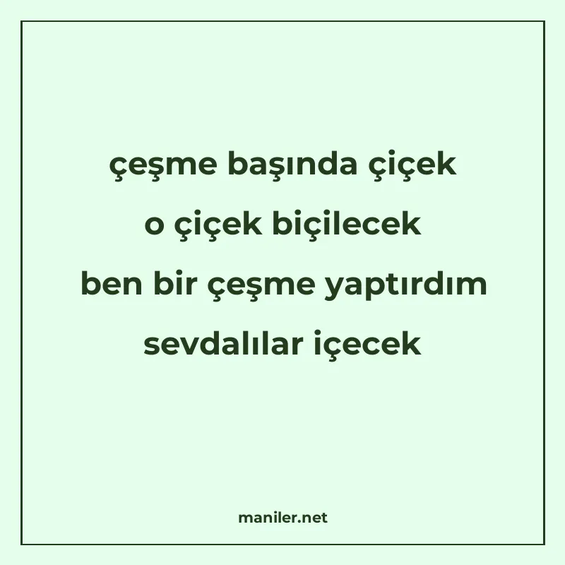 çeşme başında çiçek o çiçek biçilecek ben bir çeşme yaptırdı manisi görseli