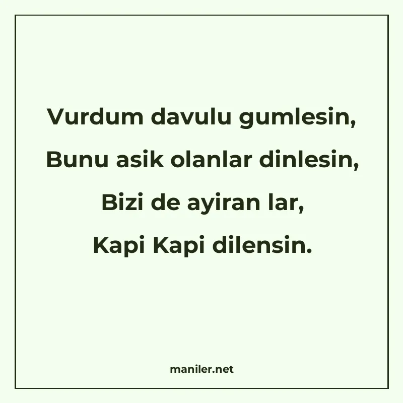 Vurdum davulu gumlesin, Bunu asik olanlar dinlesin, Bizi de manisi görseli