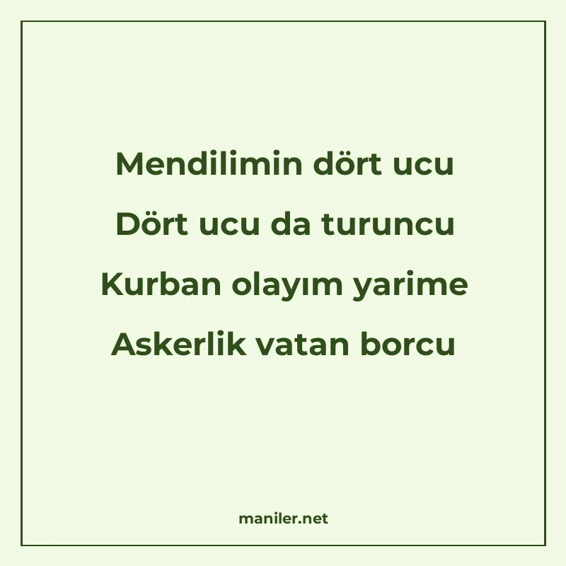 Mendilimin dört ucu Dört ucu da turuncu Kurban olayım yarime manisi görseli