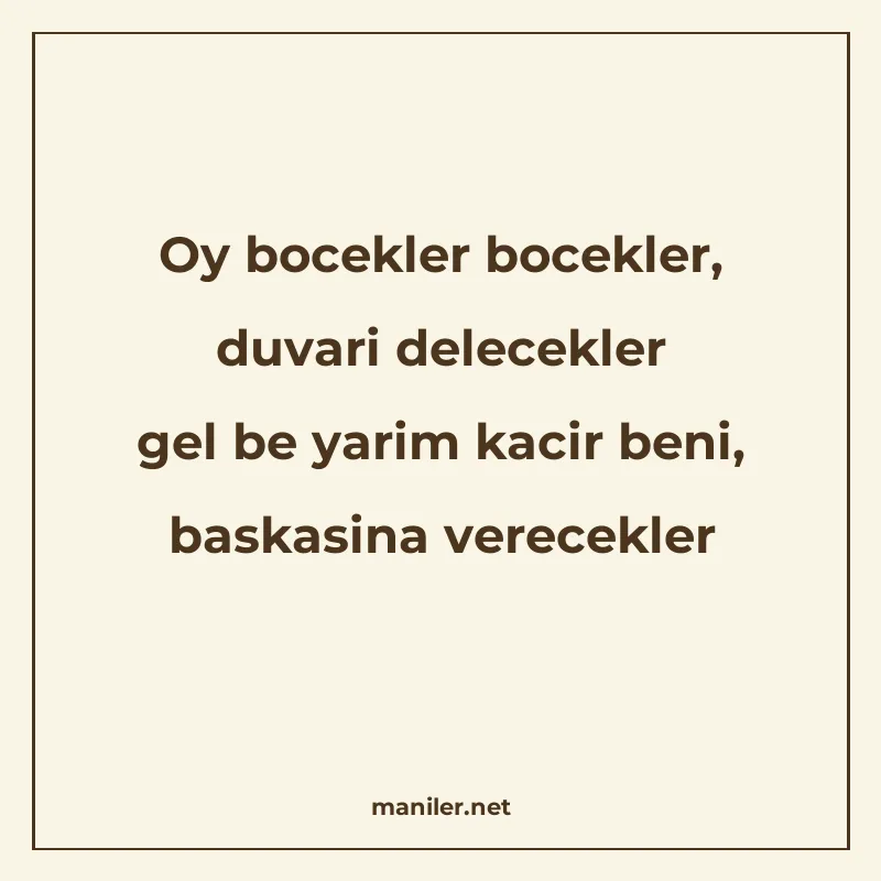Oy bocekler bocekler, duvari delecekler gel be yarim kacir b manisi görseli