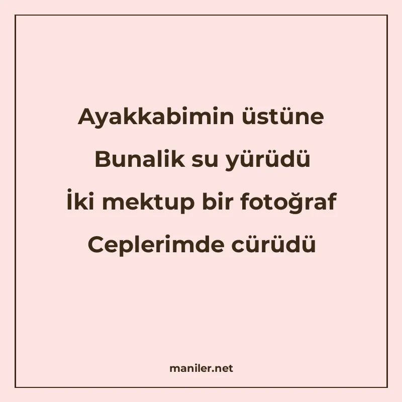 Ayakkabimin üstüne Bunalik su yürüdü İki mektup bir fotoğraf manisi görseli