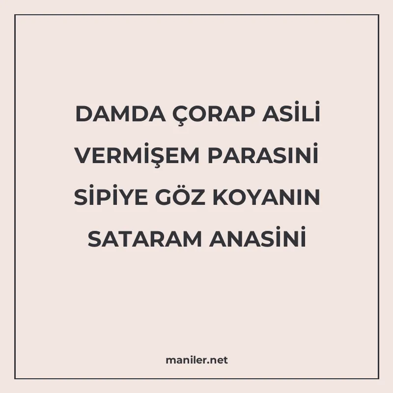 DAMDA ÇORAP ASİLİ VERMİŞEM PARASINİ SİPİYE GÖZ KOYANIN SATAR manisi görseli