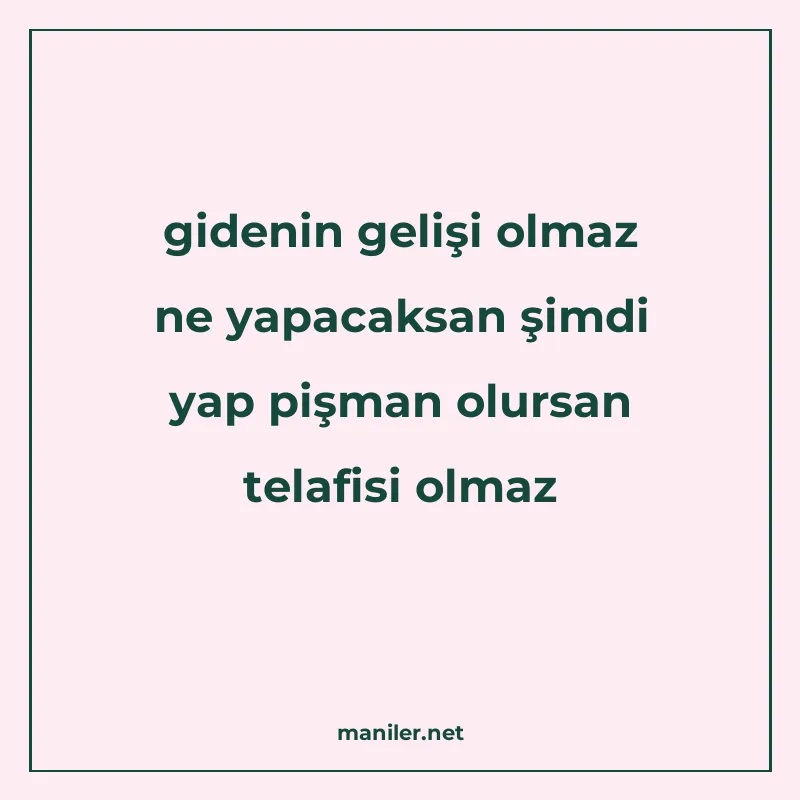 gidenin gelişi olmaz ne yapacaksan şimdi yap pişman olursan manisi görseli