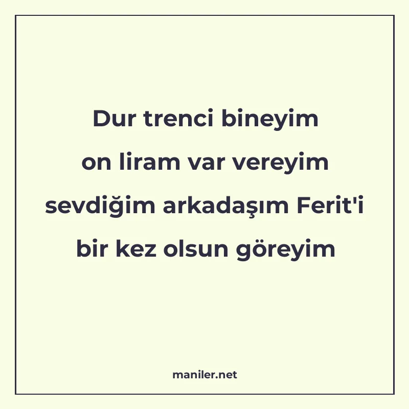 Dur trenci bineyim on liram var vereyim sevdiğim arkadaşım F manisi görseli