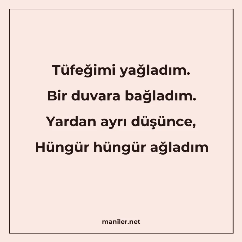 Tüfeğimi yağladım. Bir duvara bağladım. Yardan ayrı düşünce manisi görseli