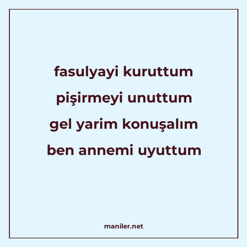 fasulyayi kuruttum pişirmeyi unuttum gel yarim konuşalım ben manisi görseli