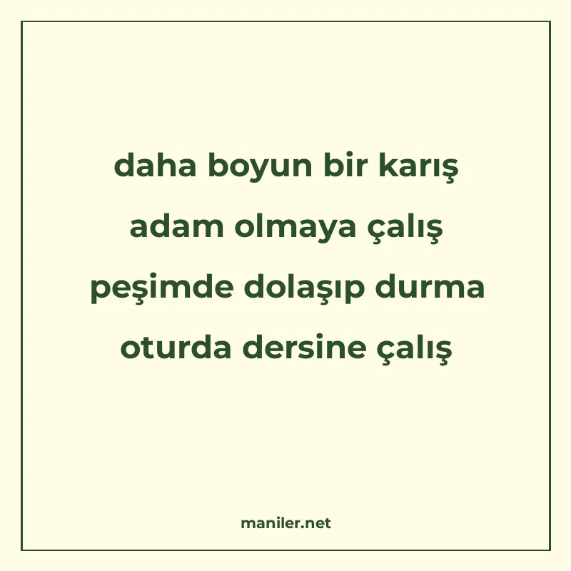 daha boyun bir karış adam olmaya çalış peşimde dolaşıp durma manisi görseli