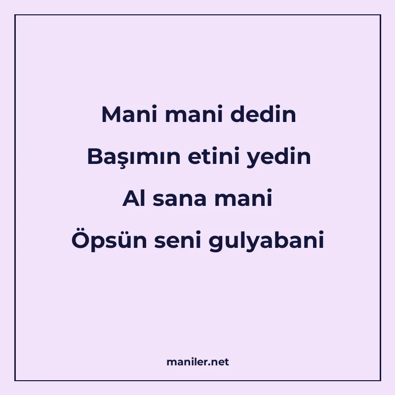 Mani mani dedin Başımın etini yedin Al sana mani Öpsün seni manisi görseli