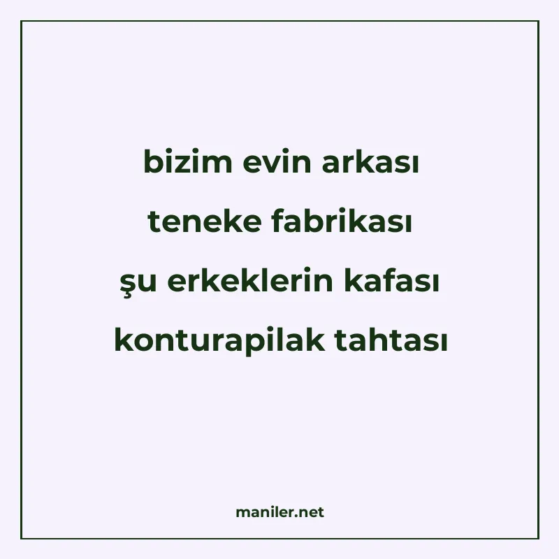 bizim evin arkası teneke fabrikası şu erkeklerin kafası kont manisi görseli