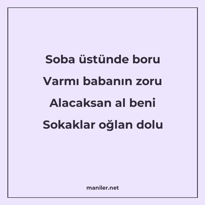 Soba üstünde boru Varmı babanın zoru Alacaksan al beni Sokak manisi görseli