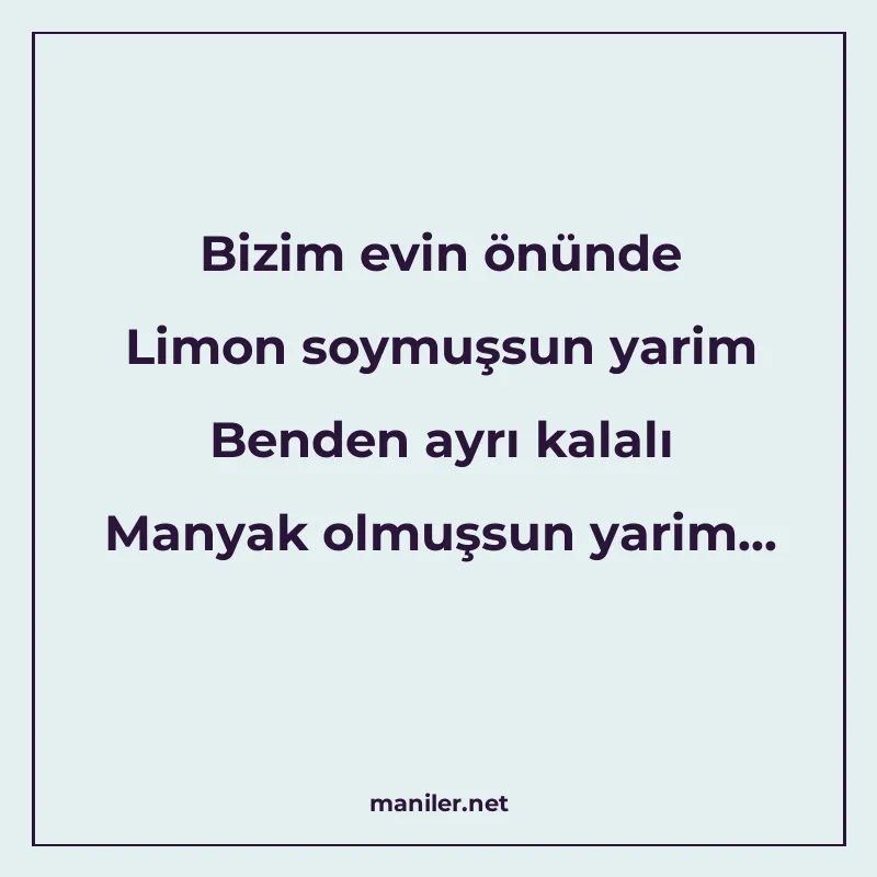 Bizim evin önünde Limon soymuşsun yarim Benden ayrı kalalı M manisi görseli