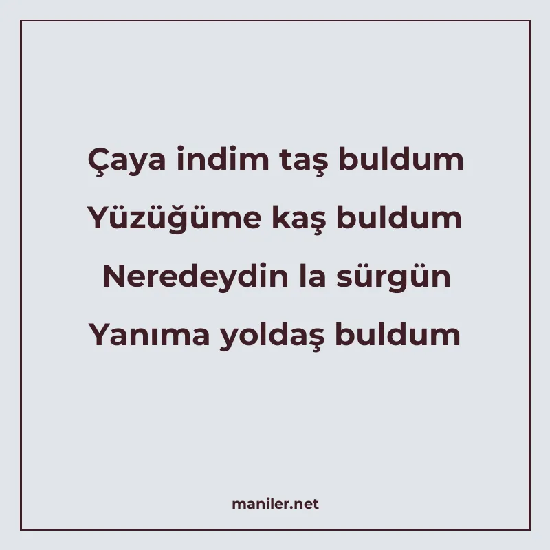 Çaya indim taş buldum Yüzüğüme kaş buldum Neredeydin la sürg manisi görseli