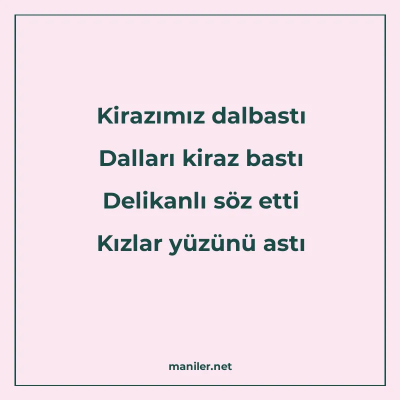 Kirazımız dalbastı Dalları kiraz bastı Delikanlı söz etti Kı manisi görseli