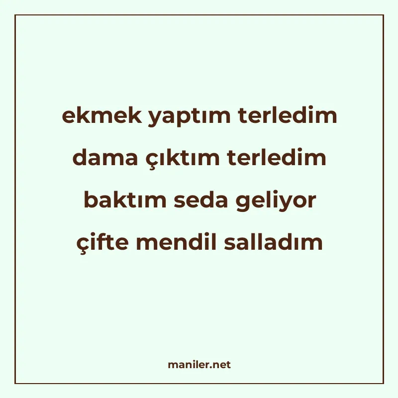 ekmek yaptım terledim dama çıktım terledim baktım seda geliy manisi görseli