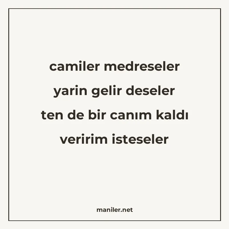 camiler medreseler yarin gelir deseler ten de bir canım kald manisi görseli