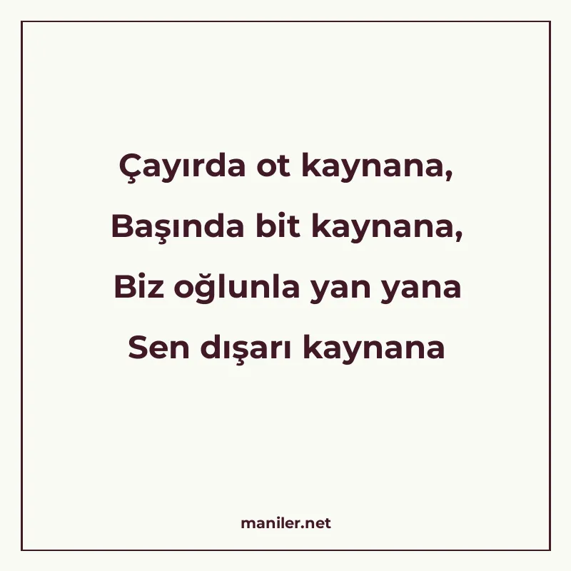 Çayırda ot kaynana, Başında bit kaynana, Biz oğlunla yan yan manisi görseli