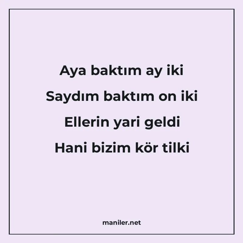 Aya baktım ay iki Saydım baktım on iki Ellerin yari geldi Ha manisi görseli