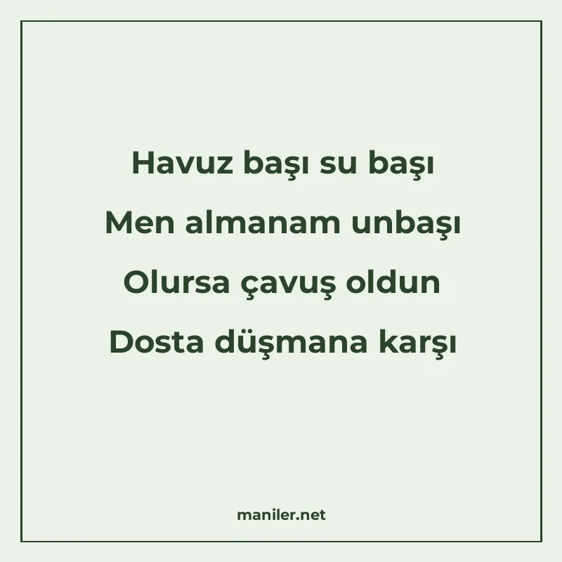 Havuz başı su başı Men almanam unbaşı Olursa çavuş oldun Dos manisi görseli