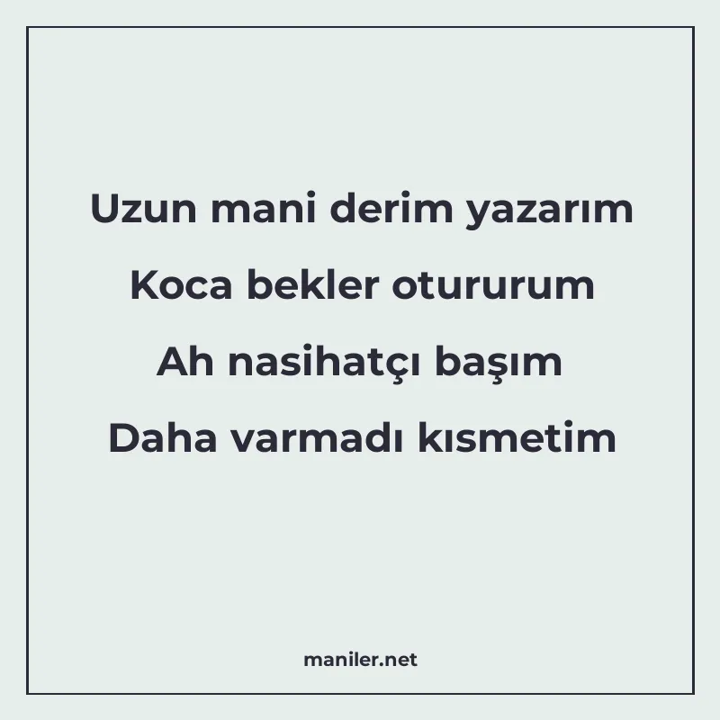 Uzun mani derim yazarım Koca bekler otururum Ah nasihatçı ba manisi görseli