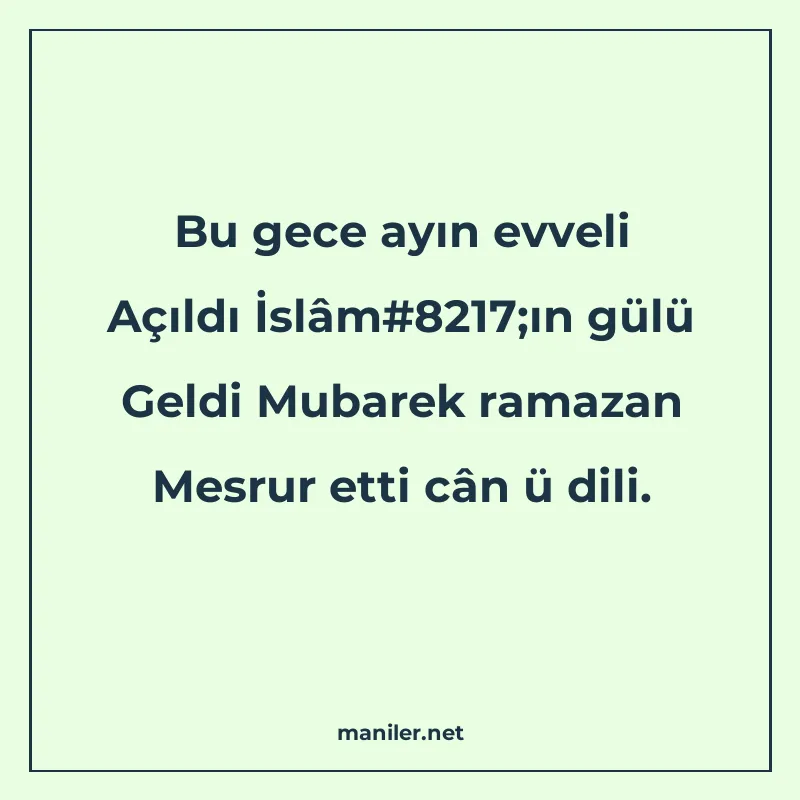 Bu gece ayın evveli Açıldı İslâm#8217;ın gülü Geldi Mubarek manisi görseli
