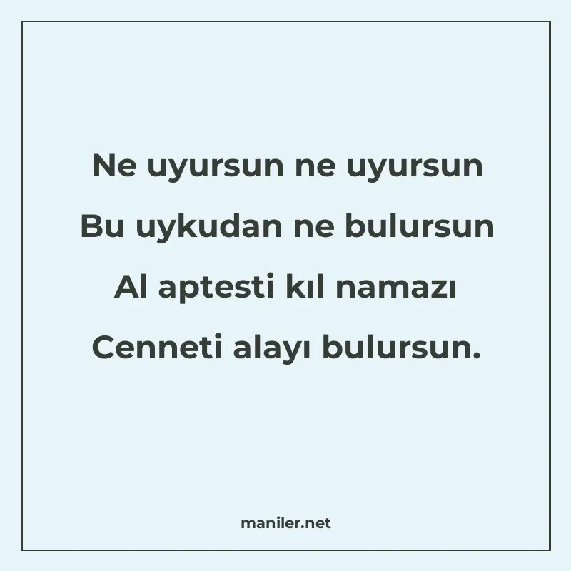 Ne uyursun ne uyursun Bu uykudan ne bulursun Al aptesti kıl manisi görseli