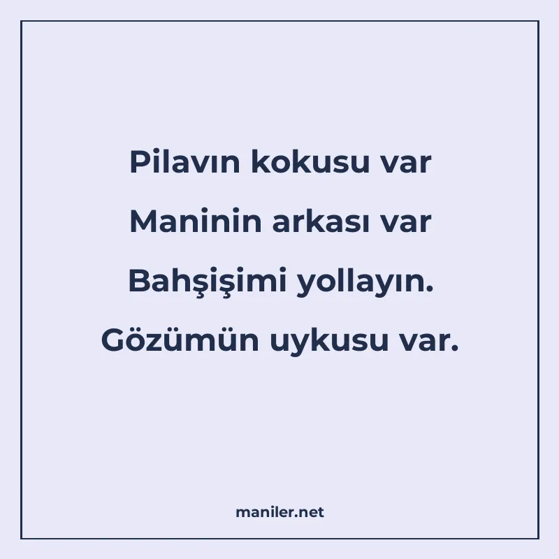 Pilavın kokusu var Maninin arkası var Bahşişimi yollayın. Gö manisi görseli