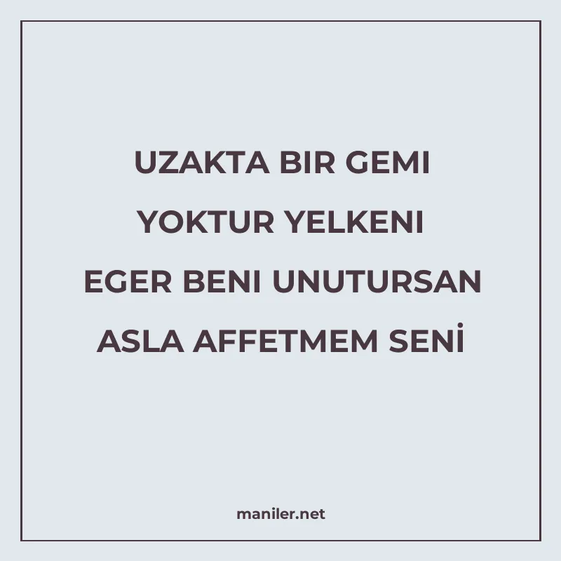 UZAKTA BIR GEMI YOKTUR YELKENI EGER BENI UNUTURSAN ASLA AFFE manisi görseli