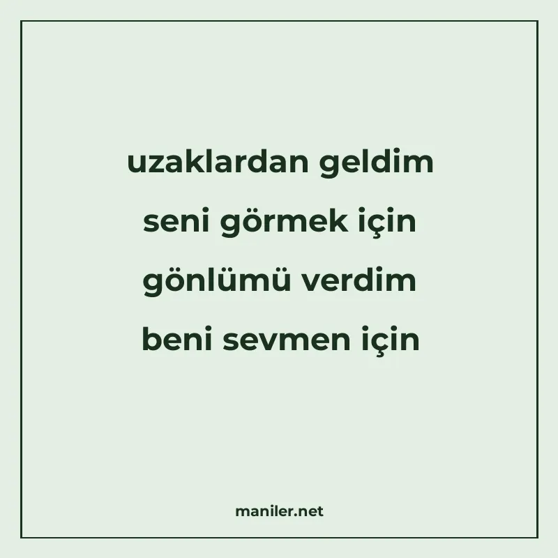uzaklardan geldim seni görmek için gönlümü verdim beni sevme manisi görseli