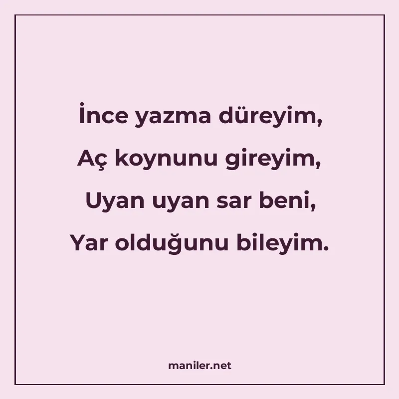 İnce yazma düreyim, Aç koynunu gireyim, Uyan uyan sar beni manisi görseli