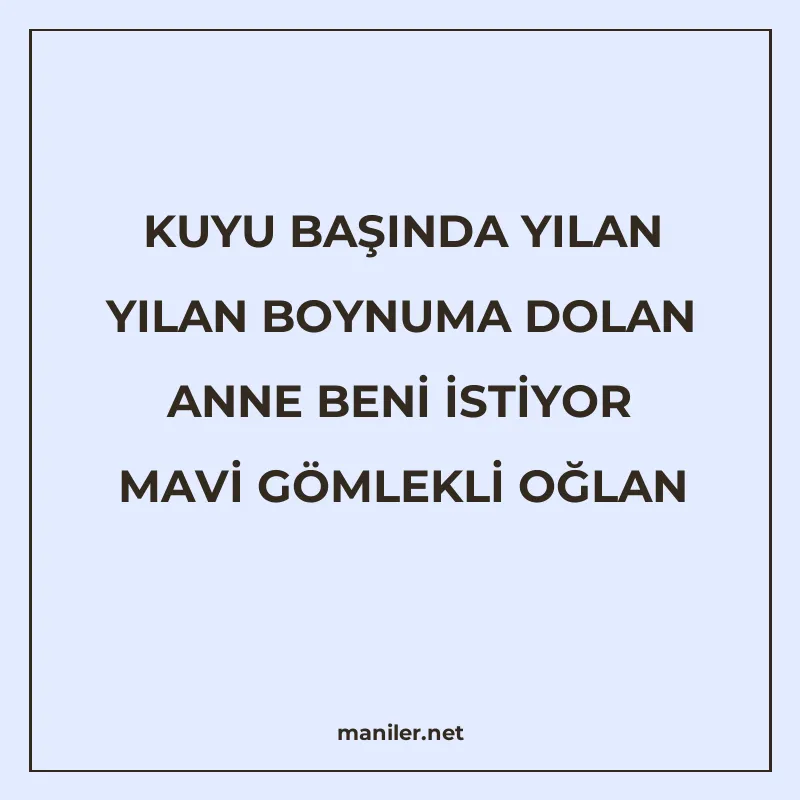 KUYU BAŞINDA YILAN YILAN BOYNUMA DOLAN ANNE BENİ İSTİYOR MAV manisi görseli