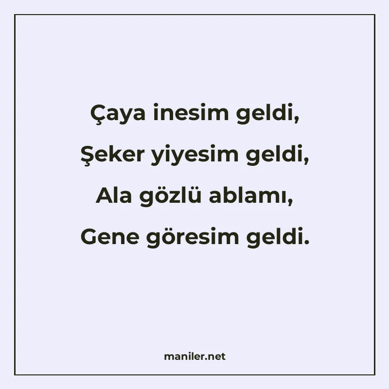 Çaya inesim geldi, Şeker yiyesim geldi, Ala gözlü ablamı, Ge manisi görseli