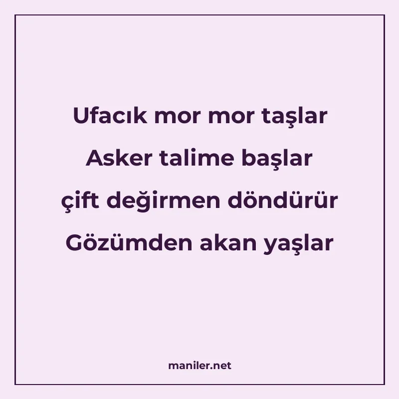 Ufacık mor mor taşlar Asker talime başlar çift değirmen dönd manisi görseli