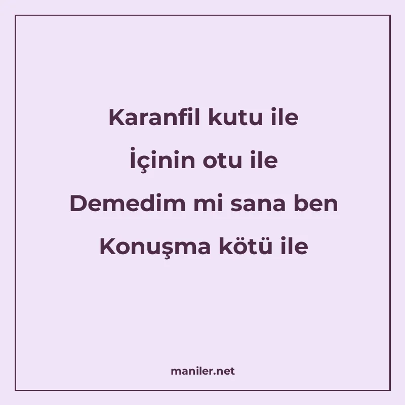 Karanfil kutu ile İçinin otu ile Demedim mi sana ben Konuşma manisi görseli
