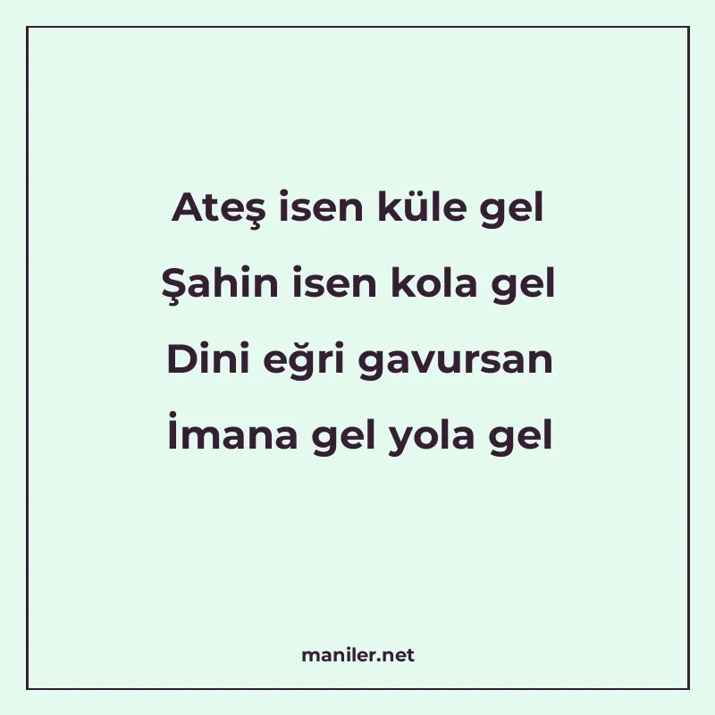 Ateş isen küle gel Şahin isen kola gel Dini eğri gavursan İm manisi görseli