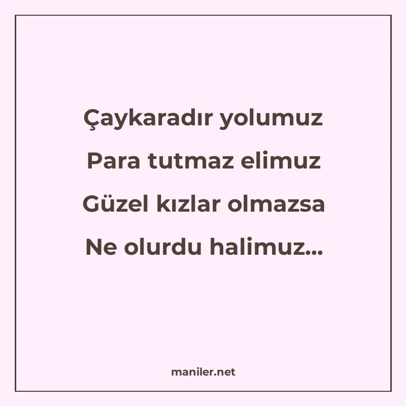 Çaykaradır yolumuz Para tutmaz elimuz Güzel kızlar olmazsa N manisi görseli