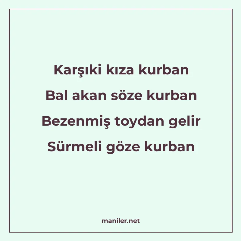Karşıki kıza kurban Bal akan söze kurban Bezenmiş toydan gel manisi görseli