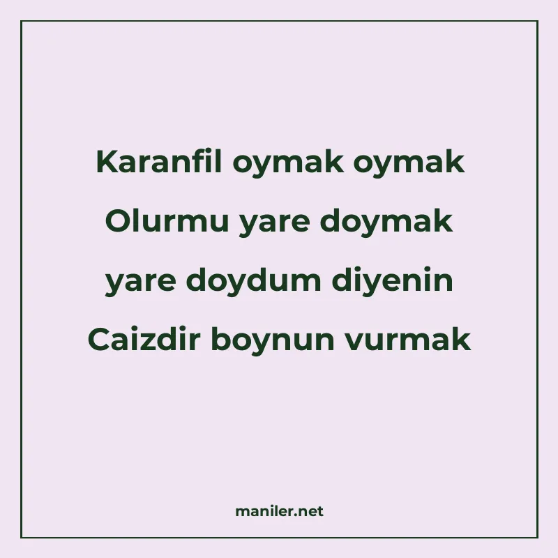 Karanfil oymak oymak Olurmu yare doymak yare doydum diyenin manisi görseli