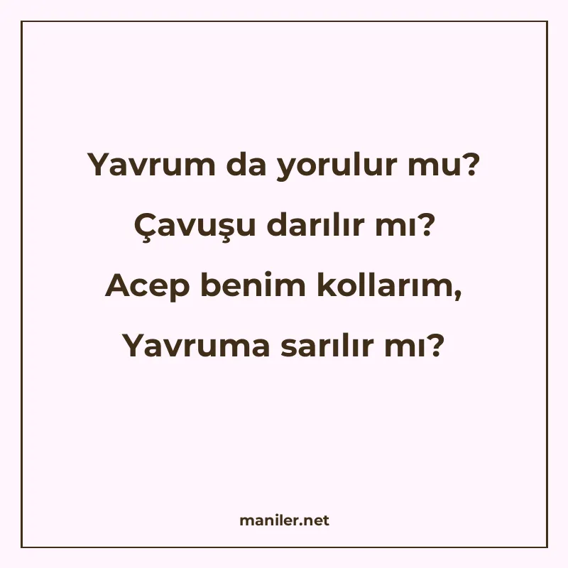 Yavrum da yorulur mu? Çavuşu darılır mı? Acep benim kollarım manisi görseli