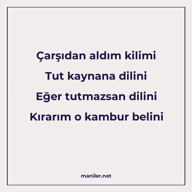Çarşıdan aldım kilimi Tut kaynana dilini Eğer tutmazsan dili manisi görseli