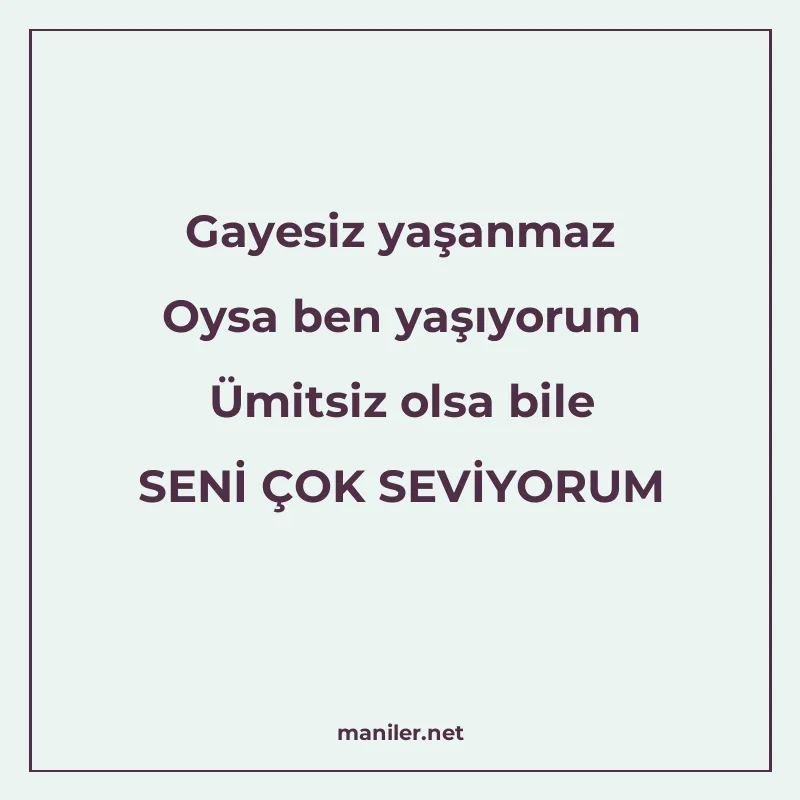 Gayesiz yaşanmaz Oysa ben yaşıyorum Ümitsiz olsa bile SENİ Ç manisi görseli