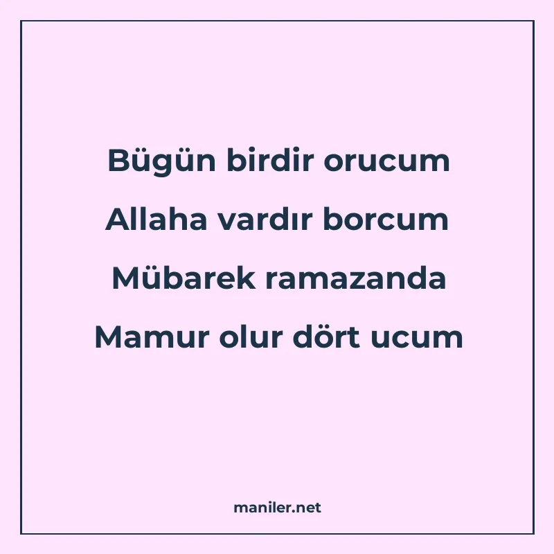 Bügün birdir orucum Allaha vardır borcum Mübarek ramazanda M manisi görseli