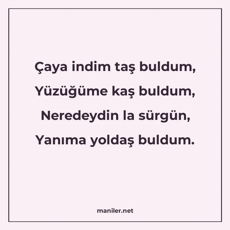 Çaya indim taş buldum, Yüzüğüme kaş buldum, Neredeydin la sü manisi görseli