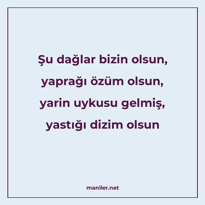 Şu dağlar bizin olsun, yaprağı özüm olsun, yarin uykusu gelm manisi görseli
